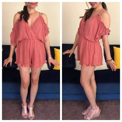Mini mameluco Topshop para mujer talla mediana rosa hombro frío borla Foto 1 de 4