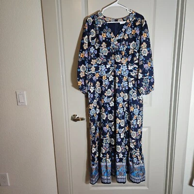 NWOT Avara Maxi Dress XXX-Large 3XL Floral Print Zip Back Navy - Image 1 of 4