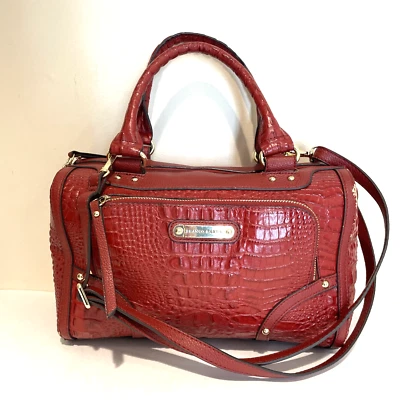 VTG 90s Franco Sarto Croc Embossed Satchel Crossbody Red Vegan Leather READ - Image 1 of 4