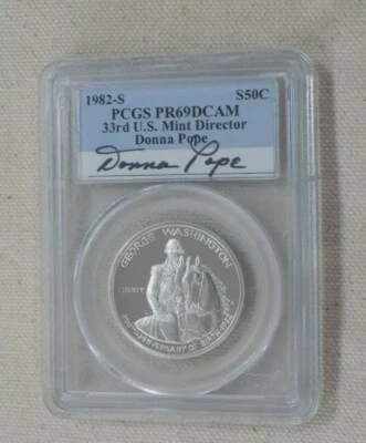 1982 S Washington Proof Silver Half Dollar Signed Donna Pope PCGS PR69 DCAM - Image 1 of 2
