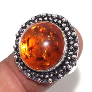 Amber 925 Silver Plated Handmade Gemstone Ring US 6 Modern Gifts GW
