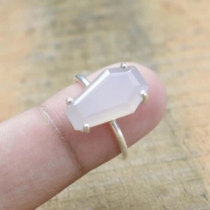 Rosa Natural Cuarzo Rosa Anillo 925 Plata de Ley Mujer Anillo de Compromiso - Imagen 1 de 11