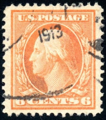 Rare 1913 cancel, USA 6 Cents RED ORANGE, Great centering (~95), Huge margins - Image 1 of 2
