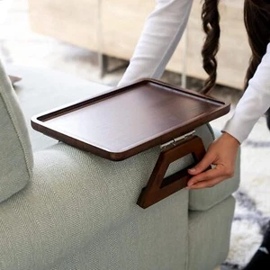 Wooden sofa tray rectangular sofa armrest bamboo movable square foldable tray - Picture 1 of 10