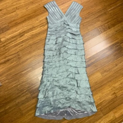 Adrianna Papell Occasions Ruffled Tiered Formal Dress 8 Petite Sleeveless Gray - Image 1 of 4