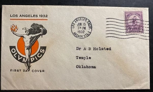 1932 Los Angeles CA USA First Day Cover FDC To Temple Olympic Games C - Picture 1 of 2