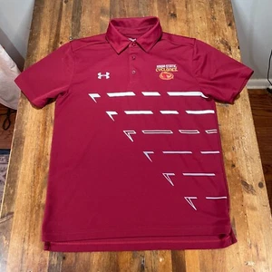 Iowa State Cyclones Polo Shirt Mens Medium Under Armour Maroon Golf Rugby Preppy - Picture 1 of 13