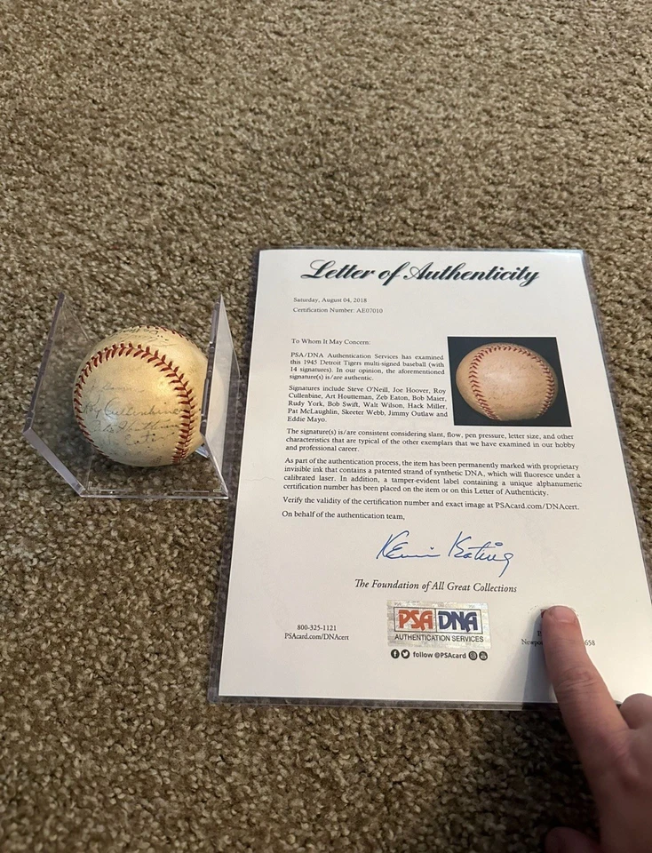 1945 Detroit Tigers World Series Champs Team Signed Baseball PSA DNA COA - Image 1 of 4