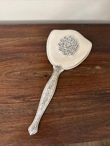 Vintage viktorianischer Stil Handspiegel Silber und Satin floral verziert Waschtisch 13" - Bild 1 von 6