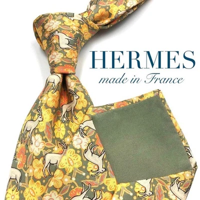【Excelente Estado】HERMES Corbata Patrón Cabra Pequeño Patrón Floral Punto Foto 1 de 4