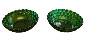 Vintage Anchor Hocking Emerald Green Bubble Candy Dish Bowls Lot Of 2 - Picture 1 of 10