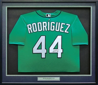 Seattle Mariners Julio Rodriguez Autographed Signed Framed Teal Nike Jersey JSA - Image 1 of 4