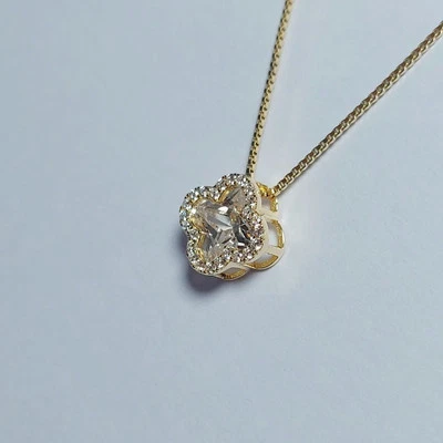 collana argento  925 donna dorato giallo ciondolo quadrifoglio zirconi brillanti - Immagine 1 di 4