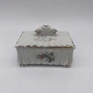 Vintage Porcelain Trinket Jewelry Box Floral Design - Picture 1 of 5