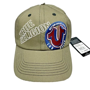 New True Religion Embroidered Horseshoe Logo Twill Cap Strap Back Dad Hat  Olive - Picture 1 of 12