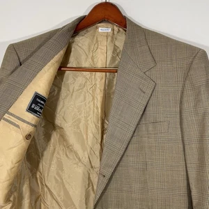 BRIONI Glen Plaid Wheat Brown 3/2 Roll Sport Coat 44L Blazer Jacket - Picture 1 of 13