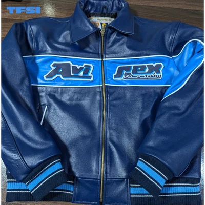 Avirex Nitro Run Leather Jacket Navy Blue Real Leather Jacket for Men - Image 1 of 4