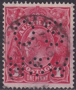 AUST KGV 1d RED SWK PERF 'OS NSW'. FLAW: THIN PAPER. USED. (K901) - Picture 1 of 1