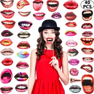 Party Photo Booth Requisiten, Lustige Mund Lippen Photo Booth Requisite, Lustiger Mund DIY Set  - Bild 1 von 6