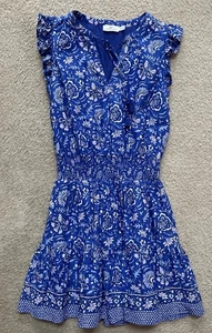 Vineyard Vines Kleid klein blau Blumen V-Ausschnitt Quaste Rüschen ärmellos Sommer - Bild 1 von 10