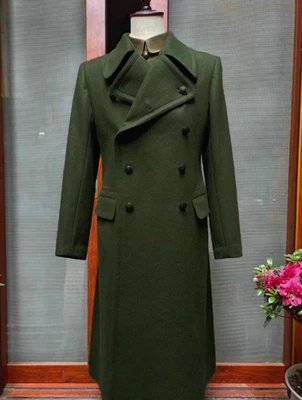 100% Cashmere Men's Overcoats Double Breasted Outdoor Wear Business Long Jackets - Image 1 of 4