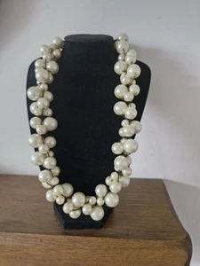 Chunky Cluster Glass Faux Pearl Beaded Necklace - Picture 1 of 1