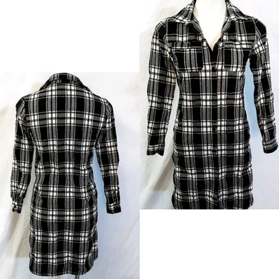 Brickyard Buffalo Plaid Shirt Dress Black & White Western Country Tunic Small - Image 1 of 4