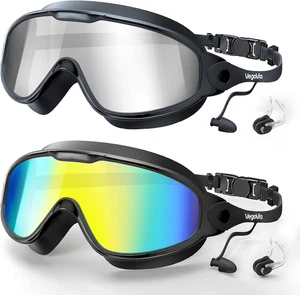 Adult Swim Goggles 2 Pack, Anti-Fog 180° Wide View UV Protection Pool Swimming G - Picture 1 of 11