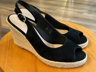 STUART WEITZMAN Women's Espadrille Wedge Sandals Black Suede Size: 11B New - Image 1 of 4