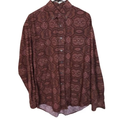 Stetson Mens L Brown Paisley Print Long Sleeves Button Down Shirt Cotton Pocket - Image 1 of 4