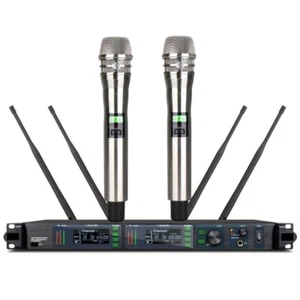 2 LED Digital Wireless Microphone System 2 KSM8 Handheld Silver DJ Karaoke - Picture 1 of 15
