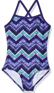 Kanu Girl's Purple Printed Sport Banded One Piece Swimsuit Swimwear Size 12 - Picture 1 of 3