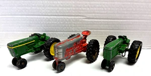 Vintage Green and Red 5" Pressed Steel Farm Tractors Lot of 3 - Picture 1 of 13