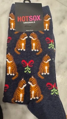 Navidad Muérdago Gatito Gato Calcetines Gatitos Crew Zapato de Vacaciones Talla 5-10.5 Azul RARO Foto 1 de 4