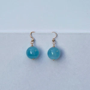 AD90 Elegant Natural Aquamarine 15mm bead Earrings/tassel 14KGF Original works - Picture 1 of 9