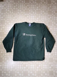 Champion Hombre Sudadera Grande Pullover Verde Cuello Redondo Bordado De Colección - Imagen 1 de 7