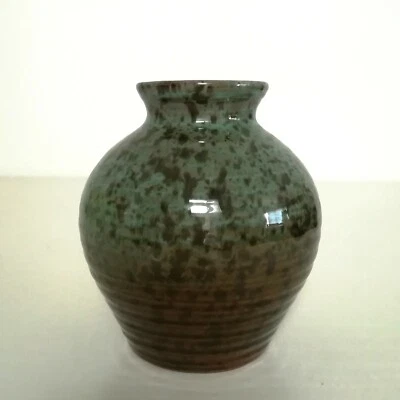 Vase, ca. 11 cm hoch, braun/türkis, Vintage, Retro - Bild 1 von 2