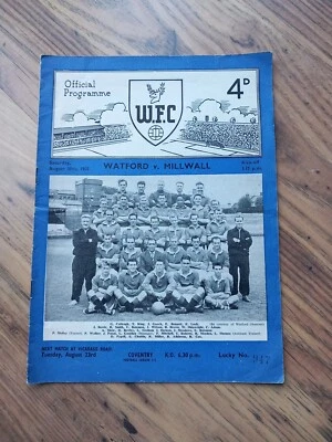 1955/56 Watford vs Millwall - Division 3(S), 20/8/1955 * FREE P&P * - Image 1 of 3