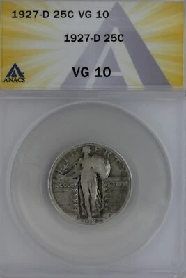 1927-D  .25  ANACS   VG 10   Standing Liberty Quarter, Liberty 25 Cents - Image 1 of 2