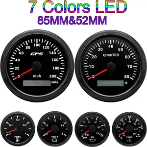 6 Gauge Set GPS Speedometer 200MPH Waterproof 7 Colors For Car Marine Boat Truck - Picture 1 of 21