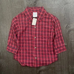 NWT Wonder Kids Boys Button Down Polo Plaid Red Long Sleeve Size 18 months - Picture 1 of 4