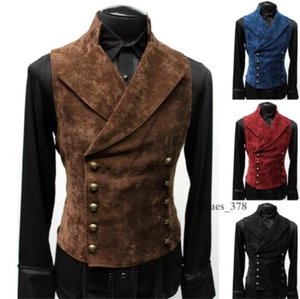 NEW Men's Medieval Steampunk Warrior Suede Vests Sleeveless Tops Costume Jacket - Picture 1 of 10