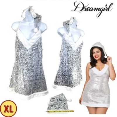 NWT-Dreamgirl XL Santa Chemise With Silver Sequin Mesh & Lining 12115X Silver - Image 1 of 4