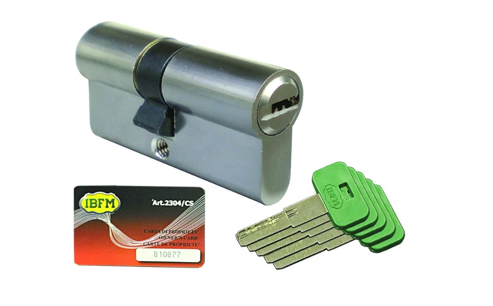 Cilindro Europeo IBFM varie misure 5 chiavi + vite fissaggio+ carta di proprietà - Immagine 1 di 1
