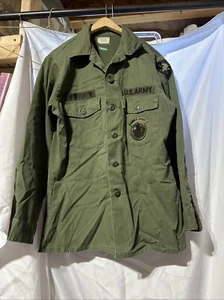 Vtg 70s US Army Shirt WEST POINT Long Sleeve Sateen OG-507 Jungle Expert NAMED - Picture 1 of 6