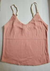 August Moon M Camisole Sleep Top Trägertop Häkelborte Satin Spaghettiträger rosa - Bild 1 von 5