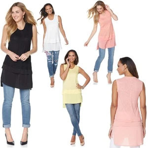 Melissa McCarthy Seven7 Tank w/Tiered Chiffon Missy 462072-C - S,Lobster Bisque - Picture 1 of 4