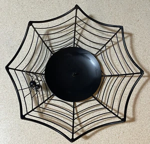 Halloween Black Metal Spiderweb Pillar Candle Holder 8.5” Wide - Picture 1 of 4