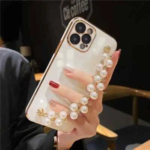 Plating Pearl Bracelet Chain Soft Case For iPhone 15 13 14 12 11 Silicone Cover - Picture 1 of 23
