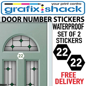 2 DOOR NUMBER STICKERS POLYGON SHAPE SET OF 2 FOR DOORS HOUSE BIN GARAGE NUMBERS - Picture 1 of 3
